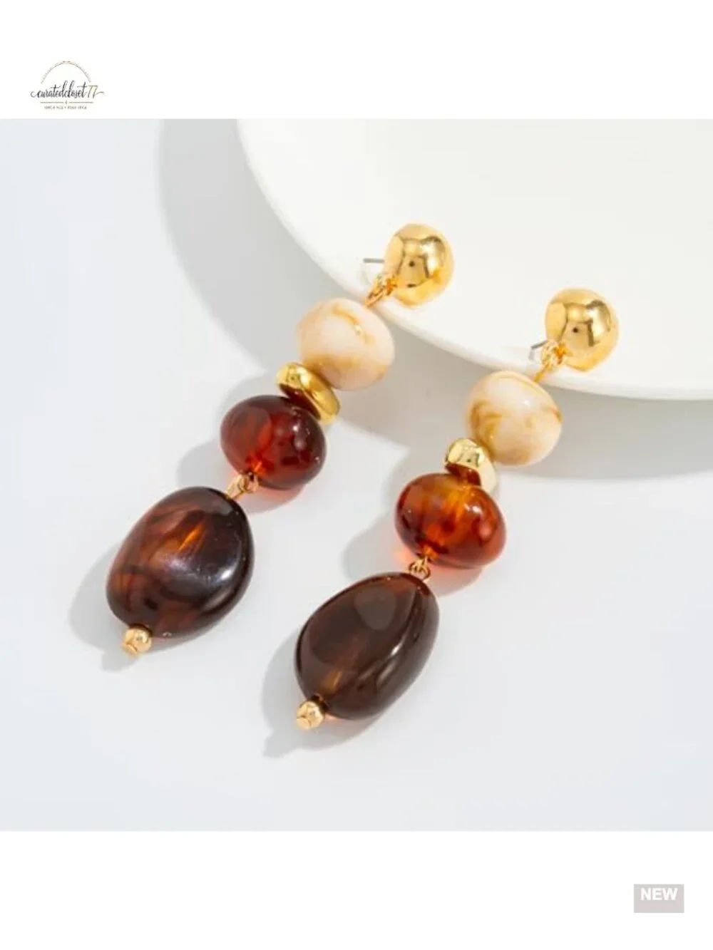 Chunky Resin Dangle Earrings Vintage Geometric Statement Jewelry